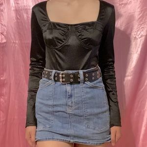 Night Club Black Satin Flattering Zip Up Top